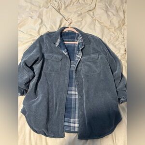 NWOT Blue Ribbed Shacket with Blue Plaid